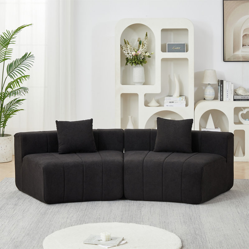 Canapé modulaire courbé en chenille avec 2 coussins, Noir