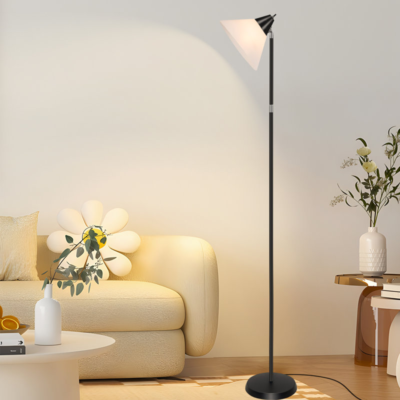 Floor Lamps For Living Room With Adjustable Arm, 74" Tall Lamp For Living Room Corner, Standing Lamp With White Plastic Shade, Bulb Not Included(black)