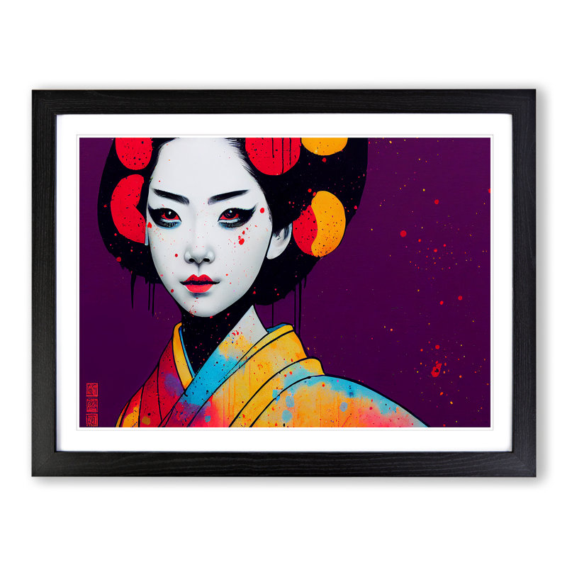 XH1022-6625X Geisha Vol.2 Abstract 1 Piece Single Picture Frame Painting, 46cm H x 64cm W x 2cm D, Black