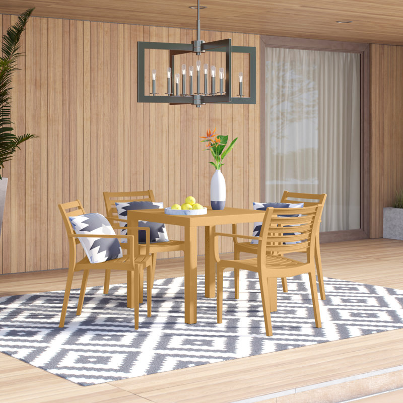 Quadis 4 - Person Patio Dining Set with Square Table, Teak