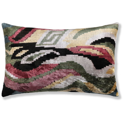 Hand-Knotted Abstract Wave Silk Velvet Lumbar - 16X24 Sage & Mauve