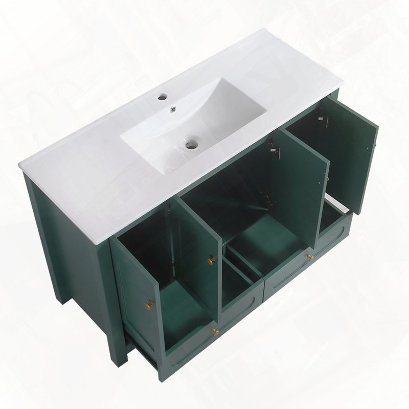 Meuble-lavabo avec lavabo en céramique, Vert