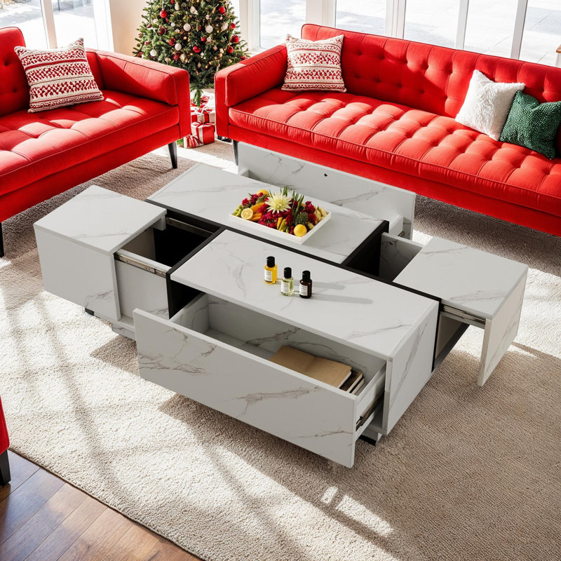Rectangular Coffee Table with Dual Drawers & Sliding-Top