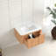 Armoire de salle de bain flottante 30 po avec vasque en céramique blanche, bois de noyer massif, style à bord courbé, pré-assemblé, tiroir à fermeture en douceur, style moderne américain