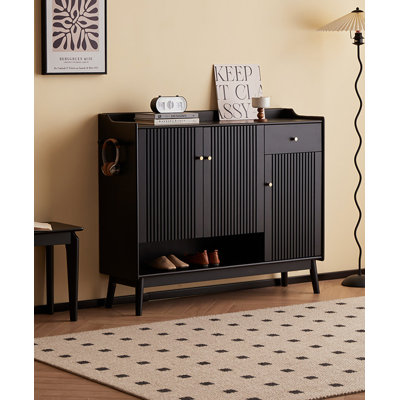 Modern Solid Rubberwood Shoe Cabinet in Black