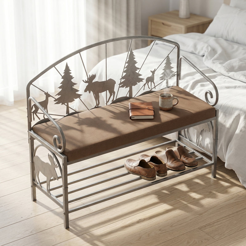 Banc de hall d'entrée rembourré avec tablette de rangement pour chaussures - Siège polyvalent de style industriel rustique pour petits espaces