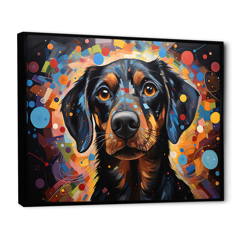 Impression sur toile «Dachshund Delight I», Cadre flottant noir, H 16 po x l 32 po x P 1 po