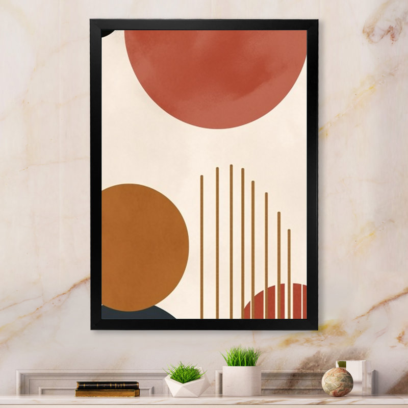 Beige Minimal Boho Pattern 1 - Minimalism Wall Art, Black Single Picture Framed, 40" H x 30" W x 1.5" D