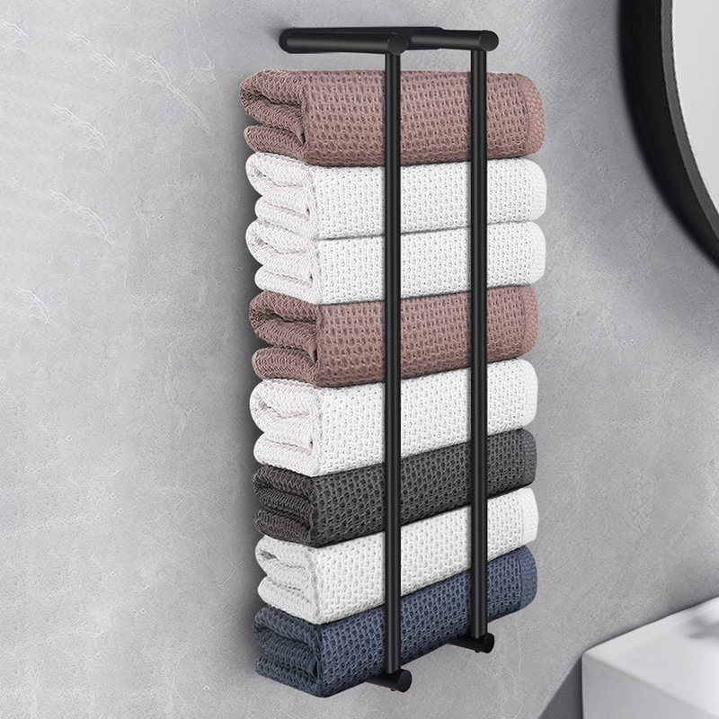 75cm Wall Mounted Towel Rail, Stainless Steel Towel Rack, Bathroom Towel Storage Holder, Black