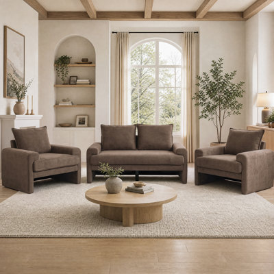 Upholstered Lounge Chair and Loveseat Sofa Set, Curved Armrest Fabric Seating Collection with Deep Cushions