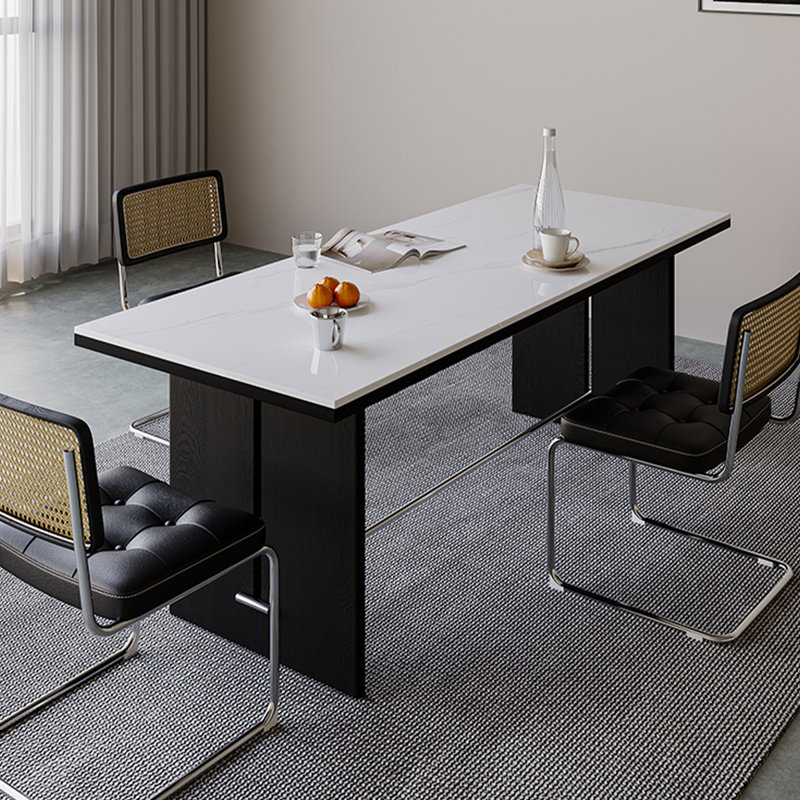 Black Rectangular Stone Butterfly Leaf Dining Table, 29.53"H x 55.12"L x 31.5"W