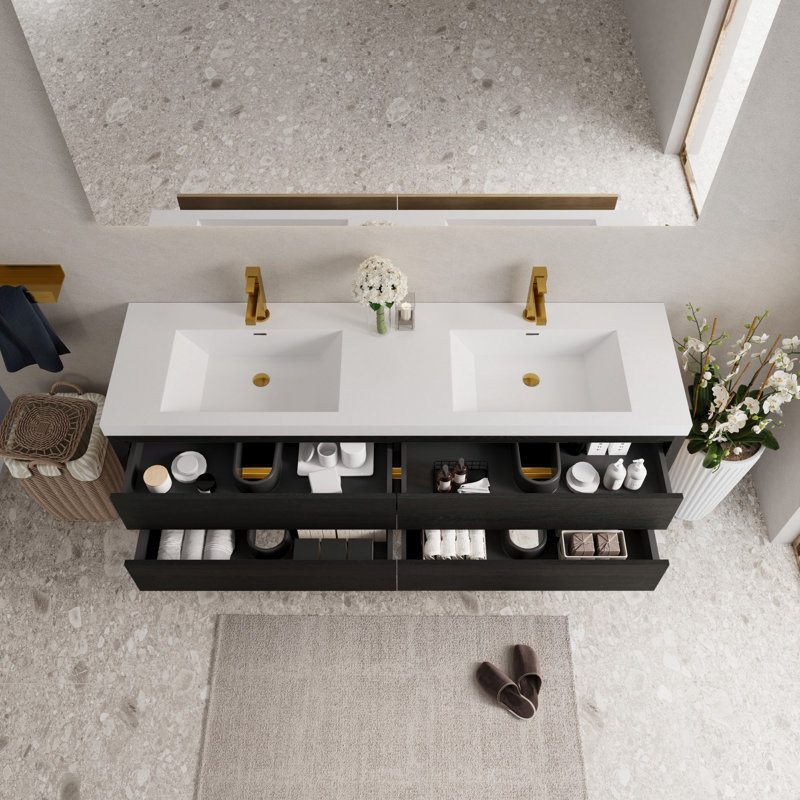 Meuble-lavabo mural avec lavabo, meuble de rangement flottant avec tiroirs à fermeture en douceur, meuble-lavabo moderne avec rangement