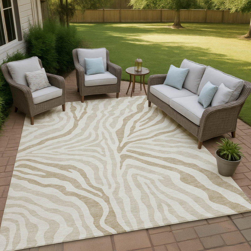 Machine Washable Indoor/Outdoor Chantille ACN2523 Animal Rug, Rectangle 8' x 10', Ivory
