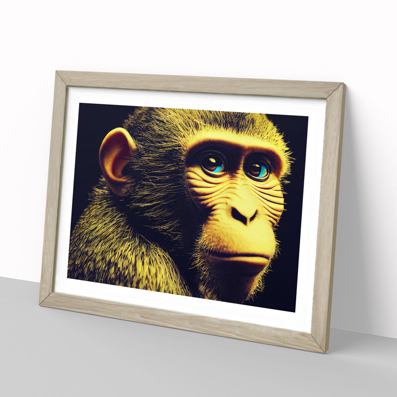 Monkey Portrait - Framed Print, 46cm H x 64cm W, Oak Framed
