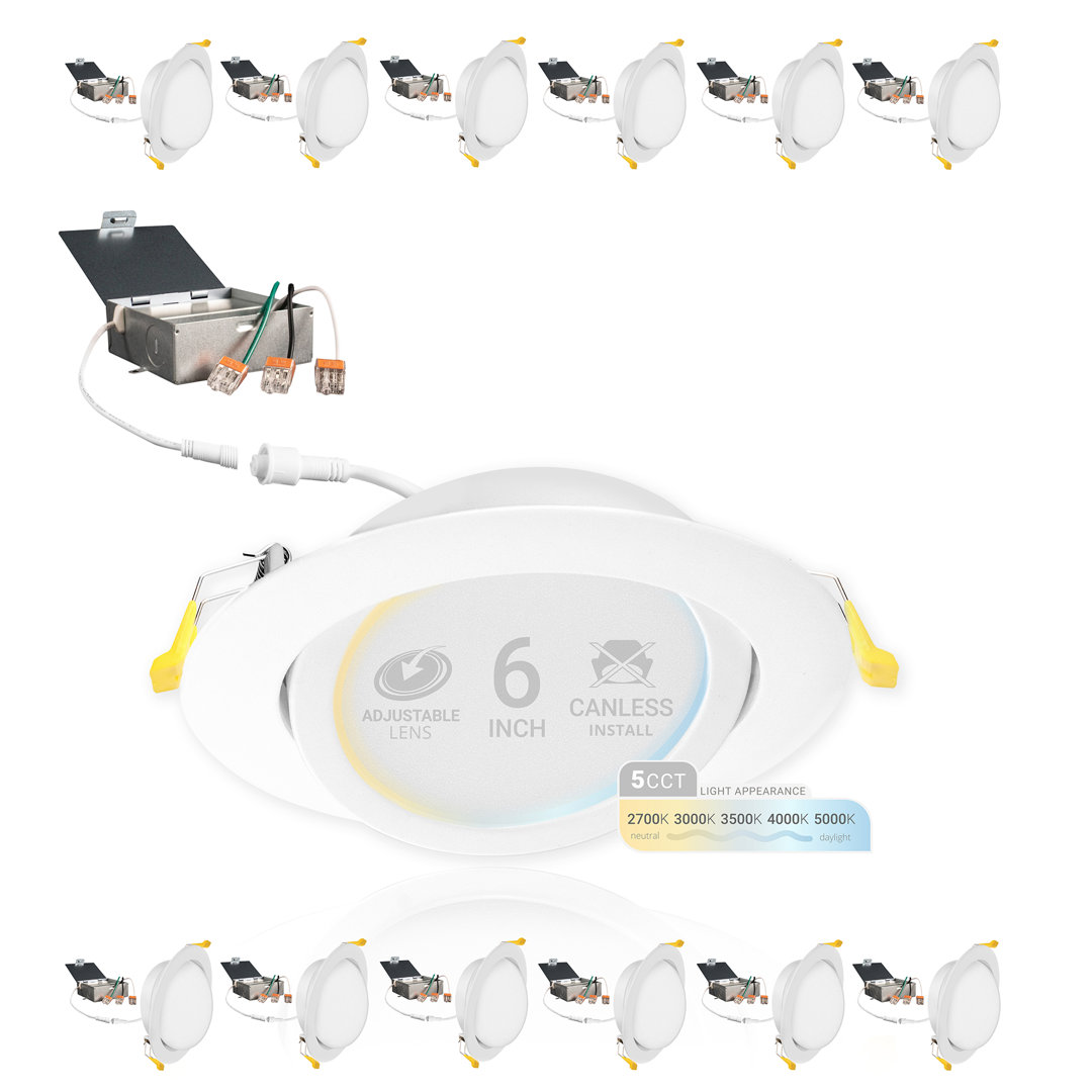 6'' Ultra Slim Selectable CCT New Construction LED Canless Recessed Lighting Kit (Set of 12) NUWATT 