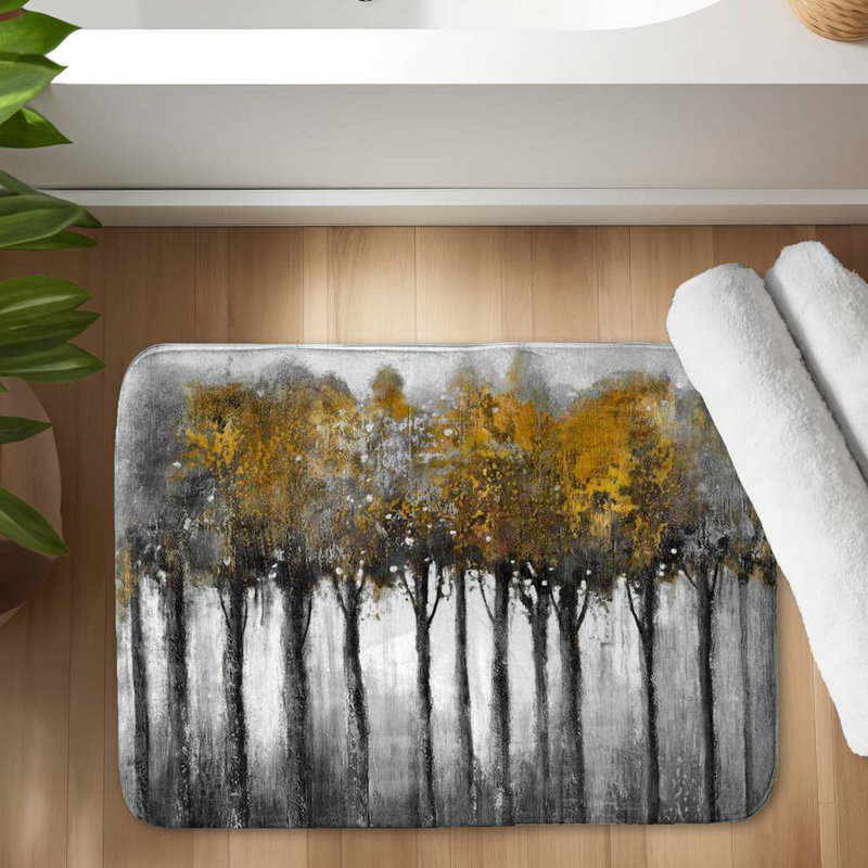 Illuminated forest Bath Mat with Non-Slip Backing - Quick Dry Memory Foam Bathroom Rug - Absorbent - Modern Plush Spa-Style - Machine Washable
