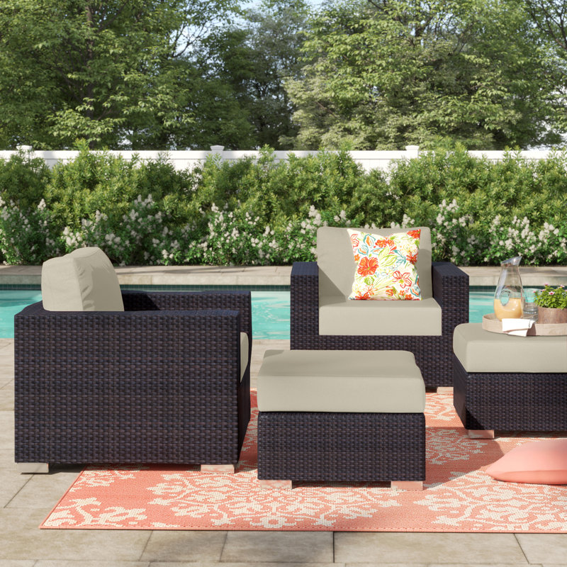 Convene Wicker Rattan 4-Piece Outdoor Patio Furniture Set, Espresso Beige