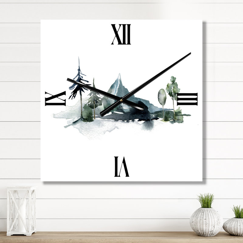 Horloge murale Minimalistic Winter Mountains and Fir Forest II, Moyen