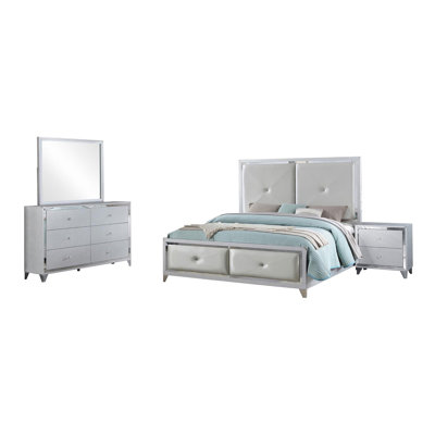 Chelle Silver 4-Piece Panel Bedroom Set With Mirror Trim -  Everly Quinn, 637F125673624902B1D6E35452ED2616