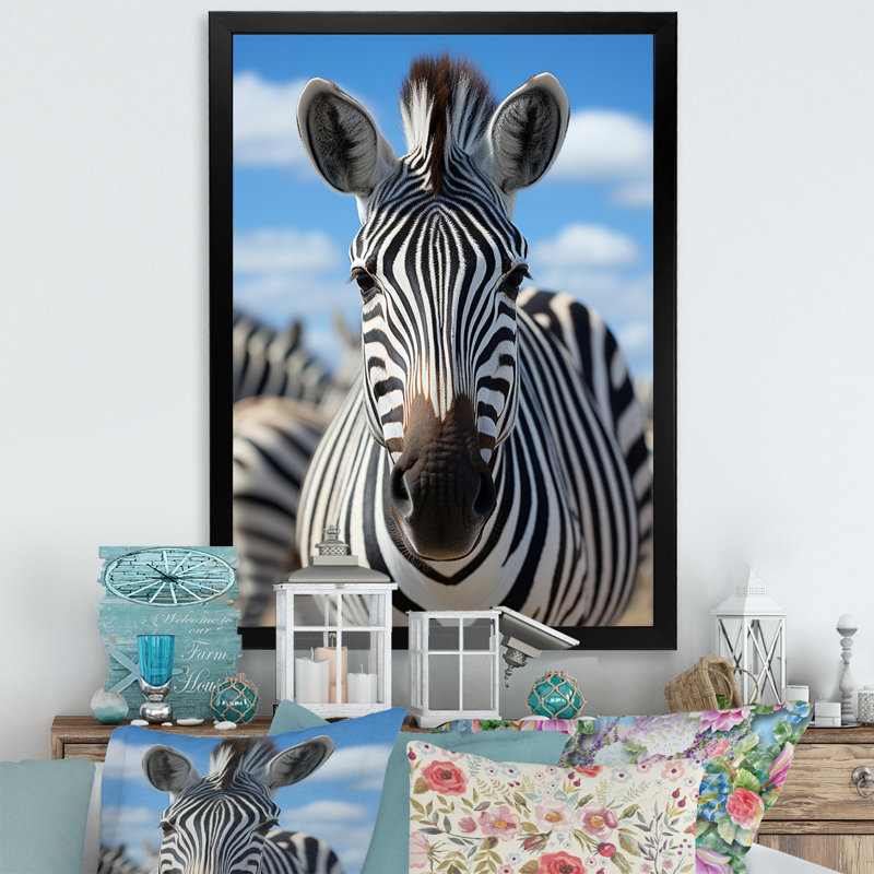Crinium Afrique, harmonie de zèbres sur toile, Cadre photo noir, H 20 po x l 12 po x P 1 po