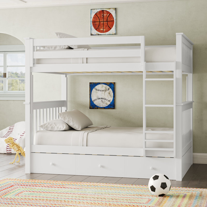 Ravenwood Kids Bunk Bed with Trundle, White, Full over Full