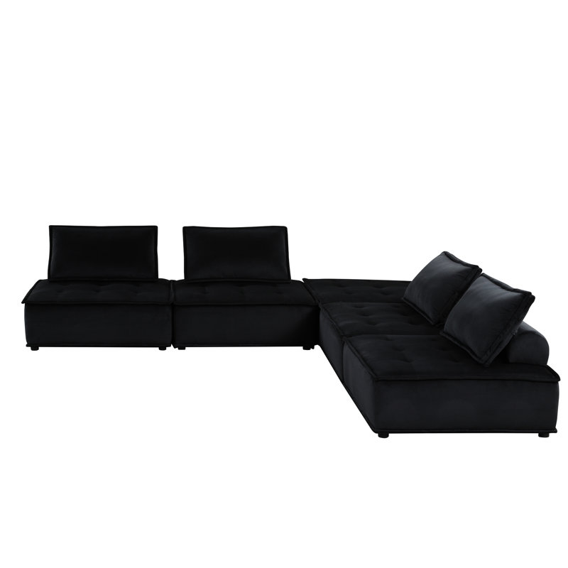 14.5" Seat Back Height Sectional In Black Velvet With Plastic Leg 25.5"