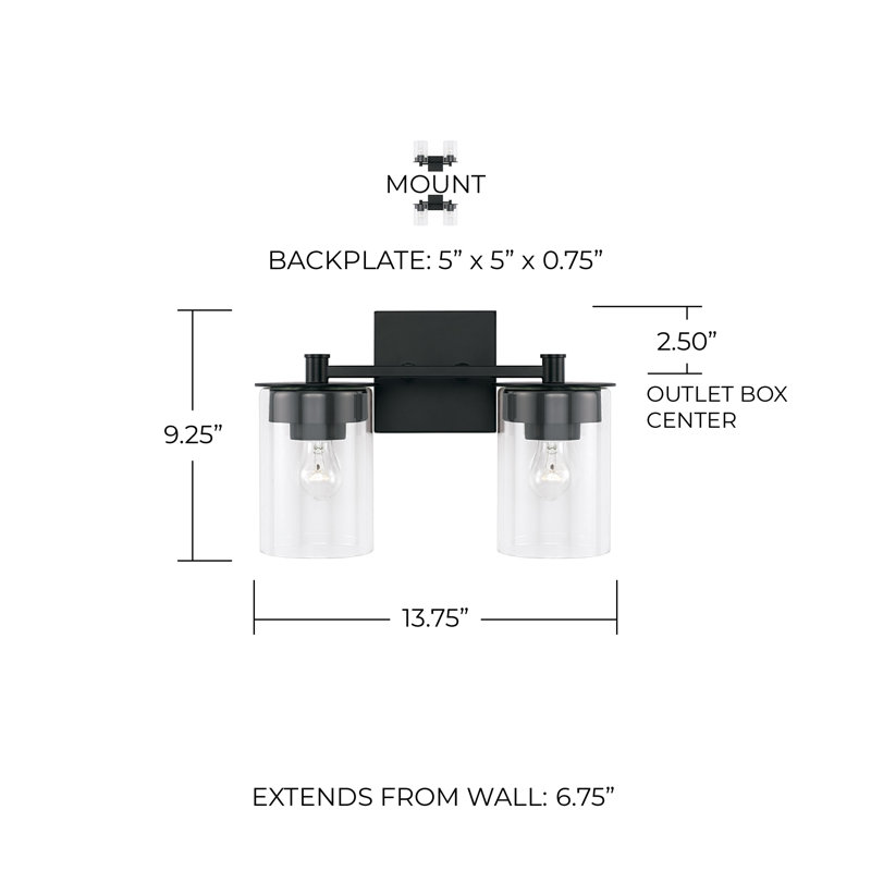 Mason 2 - Light Dimmable Vanity Light, Matte Black