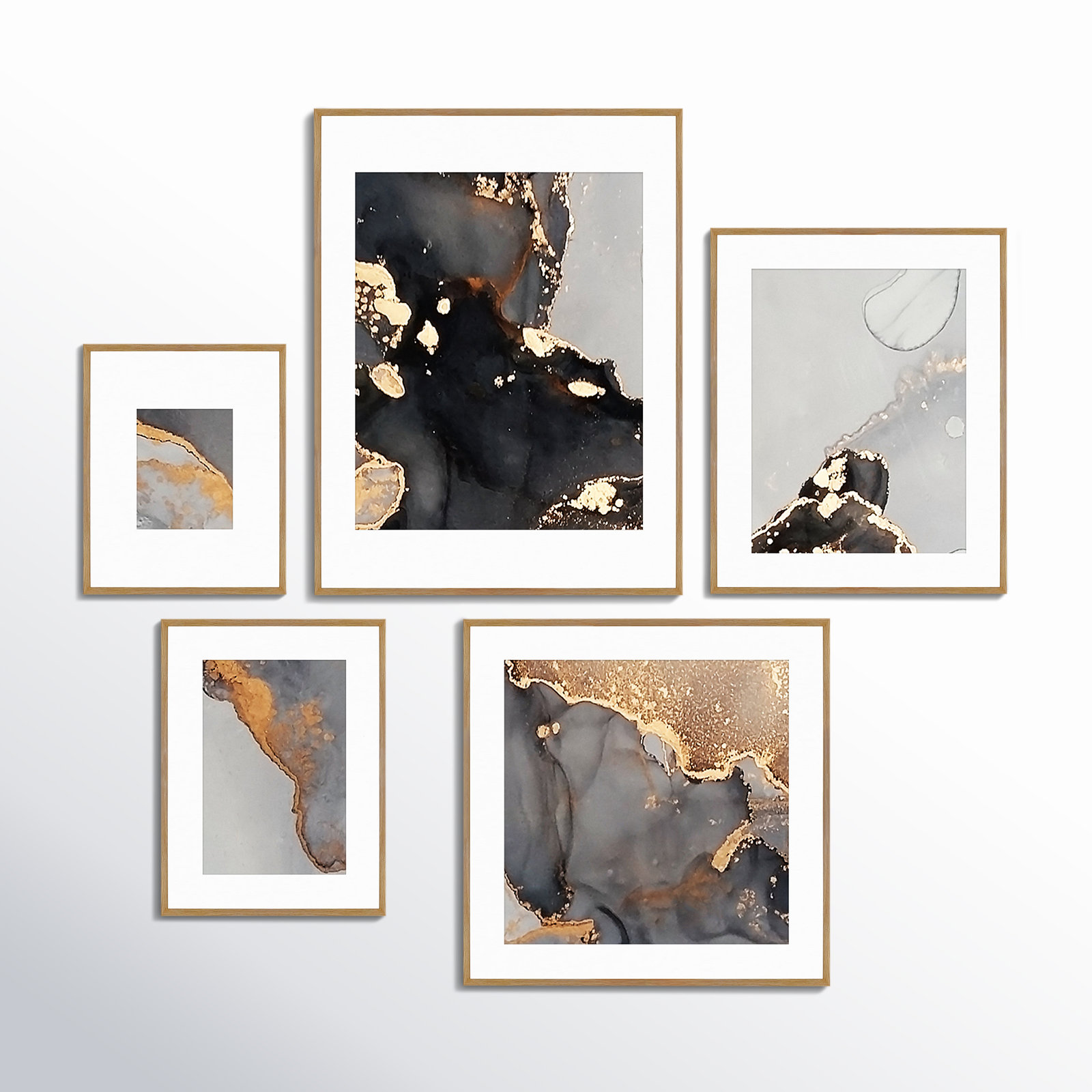 Capullo Wood Picture Frame - Set of 5 with Mat, Natural Oak