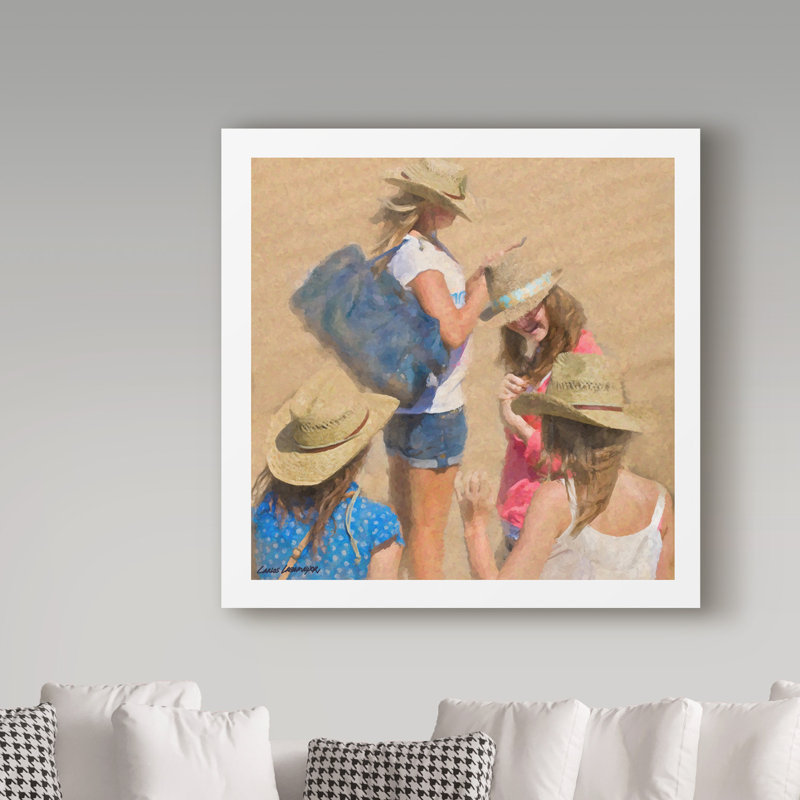 « filles on the beach », reproduction de peinture à l’acrylique sur toile tendue, H 35 po x l 35 po x P 2 po
