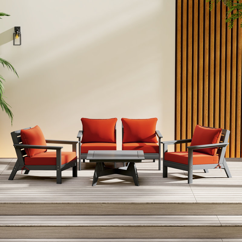 Ensemble de conversation à assise profonde 5 pièces, Orange, Gris