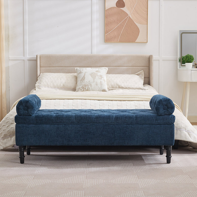 Linen Upholstered Storage Bench, Blue