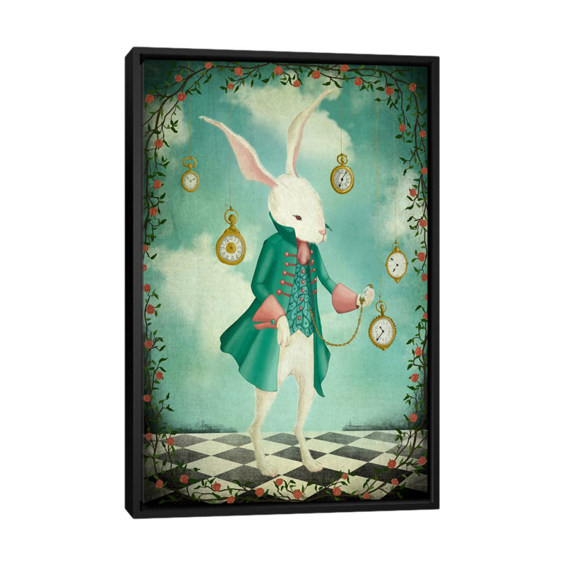 « the white lapin », impression sur toile, H 26 po x l 18 po x P 1,5 po, Toile avec cadre flottant noir, Pas de tapis