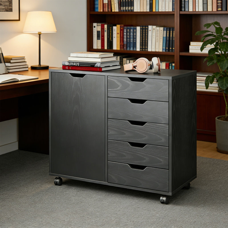 Mobile File Cabinet With 5 Drawers & Printer Stand