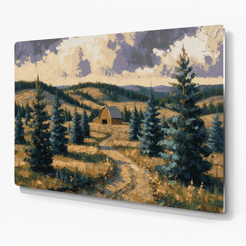 Farm Pine Trees Gray Metal Wall Art, 20" H x 24" W