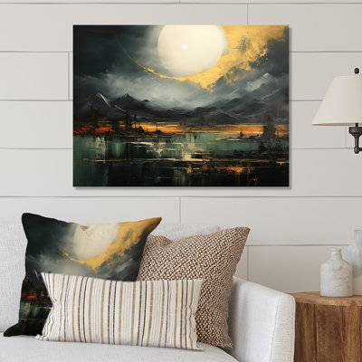 Grey And Yellow Abstract Mountain Landsape V - Abstract Landscape Metal Wall Art