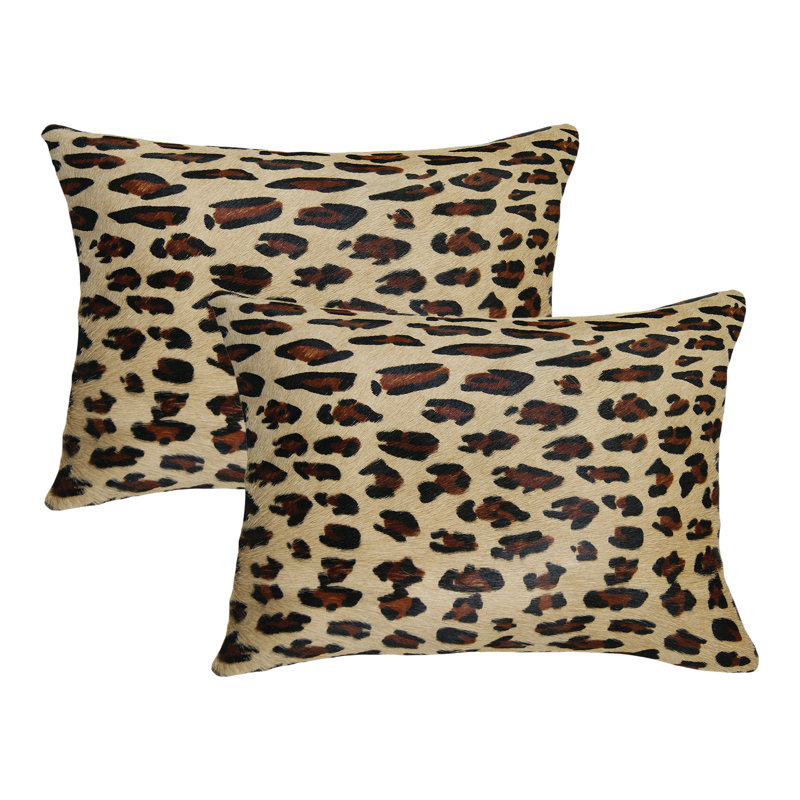 Rectangular Leather Pillow Cover and Insert, Leopard