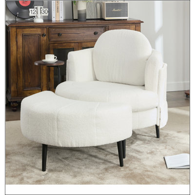 [Nouveauté] Canapé simple de 42,5 po, table d'appoint une pièce, avec repose-pieds en forme de représentant, repose-pieds mobile, petit salon, bureau, appui-tête amovible, accoudoirs enveloppants, tissu en velours d'agneau, blanc
