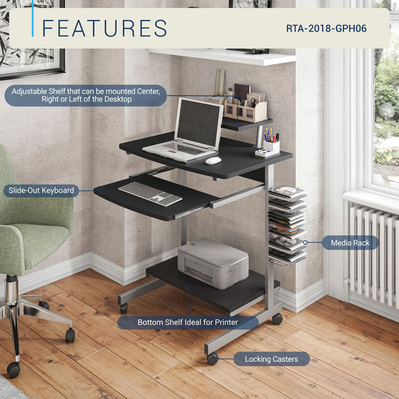 Hurrem Rectangle Computer Desk with Hutch, Gray