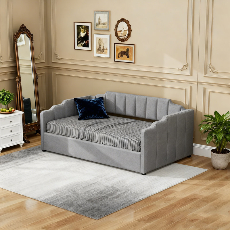 Lit de jour rembourré avec rangement inférieur, Gris