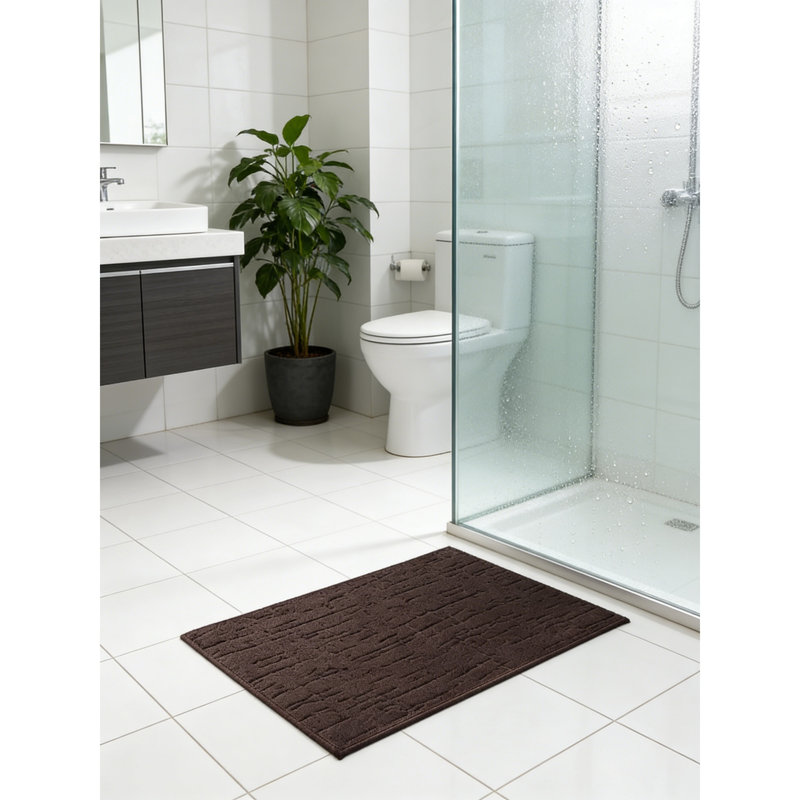 Tapis de bain absorbant à séchage rapide, envers en caoutchouc lavable, se glisse sous la porte, brun, 17 po x 24 po, Brun