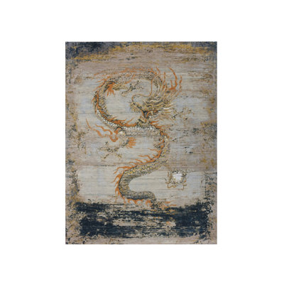 Tapis oriental rectangulaire en laine beige noué à la main 8 pi 11 po x 12 pi 2 po - MOA10275414