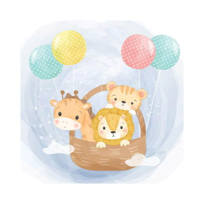 Baby Animals Flying With Balloons For Kids Room by Art Mirano - Wrapped Canvas Print