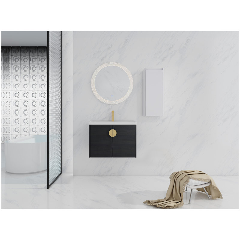 28" Wall-Mounted Bathroom Vanity With Ceramic Sink and Side Cabinet, Soft Close Doors, 00112WH-06328BCT Combination Cabinet(KD-Packing)