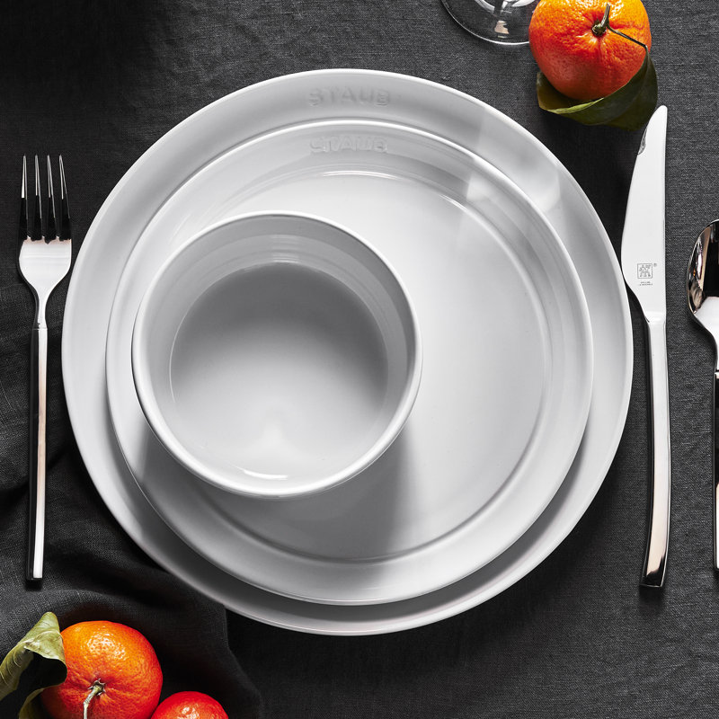 12 Piece Ceramic Dinnerware Set, White, White