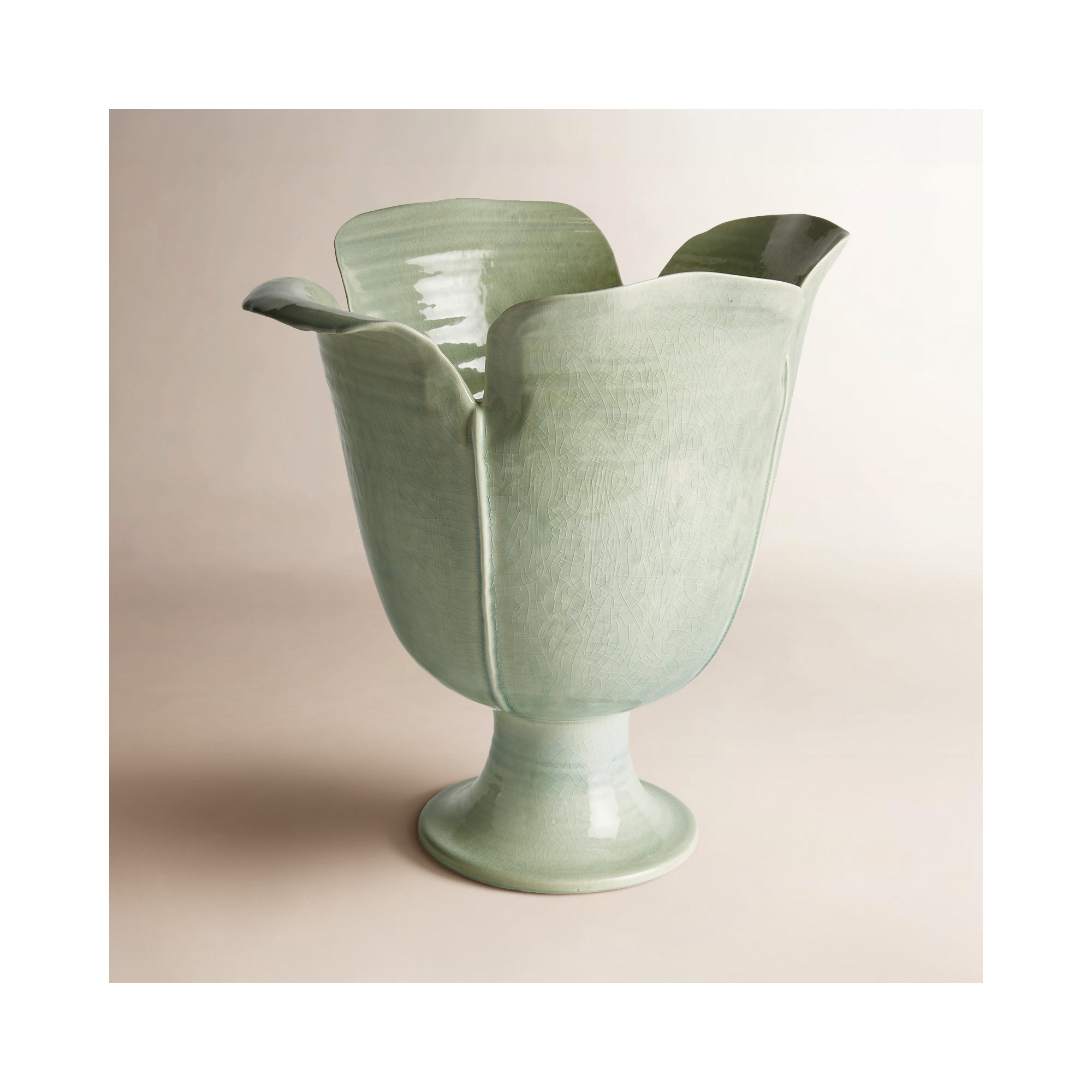 Rachana Handmade Ceramic Table Vase, Celadon, 16" H x 15" W x 15.5" D