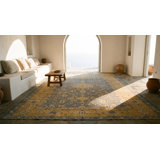 Hand Knotted Wool Area Rug in Blue