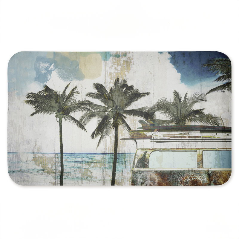 Tapis antidérapant rétro avec vue sur la plage, conception de Sasha, 30 po x 18 po