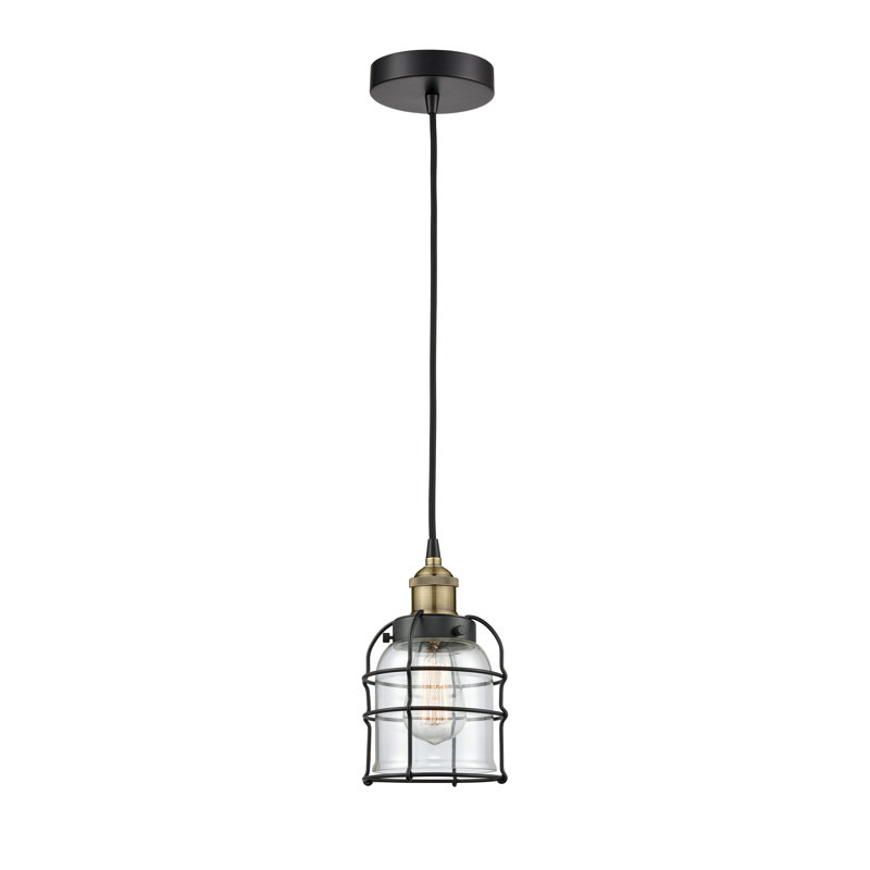Luminaire suspendu 1 lumière Helladius, Laiton antique noir, H 10 po x l 6 po x P 6 po, Transparent