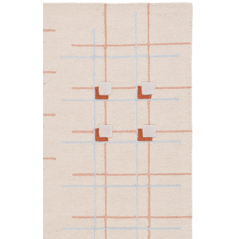 Tapis géométrique beige / rouille en laine / coton touffeté à la main Juliam, Carré 8 pi