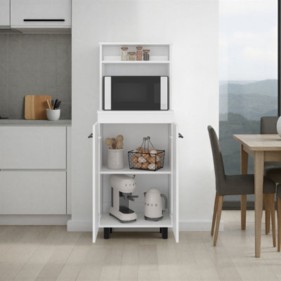 Buffet de cuisine autoportant Alani avec support à 2 portes avec tablettes de rangement intérieures, tablette supérieure et comptoir compact Alani